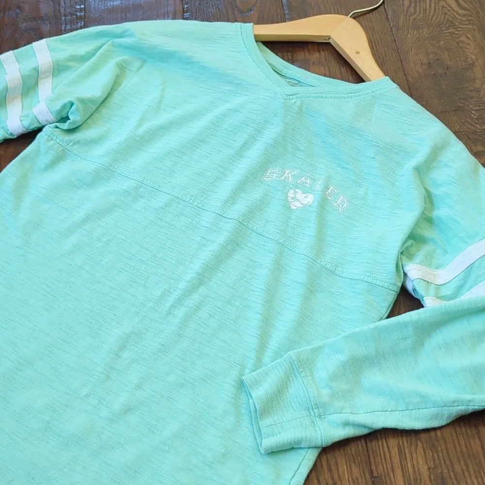 BOXERCRAFT I Mint Green Raglan Striped Long Sleeve Figure Skater Shirt Top, YL